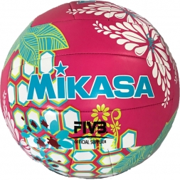 Мяч вол. пляжн. &quot;MIKASA VXS-HS 1&quot;,р.5,синт.кожа(ТПУ),лого ВФВ,18пан.,маш.сш, бут.кам,малин-гол-жел, фото 1