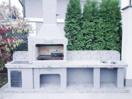 Печь № 22 — Печь барбекю с печью под казан, мойкой и рабочим столом, фото 1