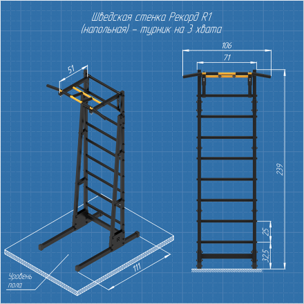 Напольная шведская стенка Рекорд R1 с турником, фото 2