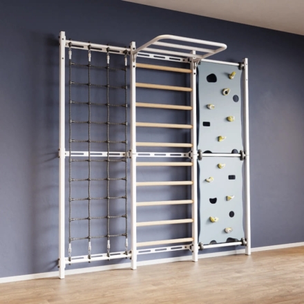 Шведская стенка Rock-s со скалодромом и пространственной сетью белая, фото 1