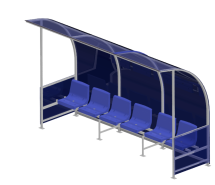 Скамейка для запасных игроков на 6 мест с козырьком из поликарбоната
