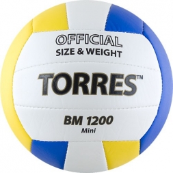 Мяч вол. сув. &quot;TORRES BM1200 Mini&quot;,арт.V30031, р.1, диам. 15 см синт. кожа (ТПУ),маш.сш,бел-син-желт