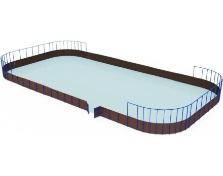Хоккейная коробка из фанеры с высокими сетчатыми бортами, ограждение за воротами, размер 30x60 м, фото 1