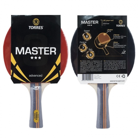 Ракетка для н/т TORRES Master 3*, арт.TT0007, для тренировок, накладка 2,0 мм, конич. ручка, фото 2