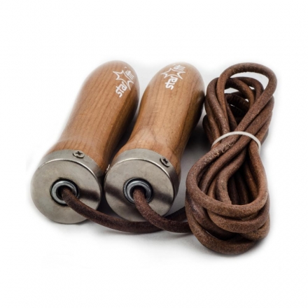 Скакалка RP-201 кожаная, с деревянной ручкой, 3м, фото 2