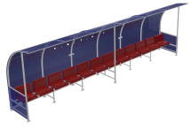 СКАМЕЙКА ДЛЯ ЗАПАСНЫХ ИГРОКОВ НА 12 МЕСТ С КОЗЫРЬКОМ ИЗ ПОЛИКАРБОНАТА