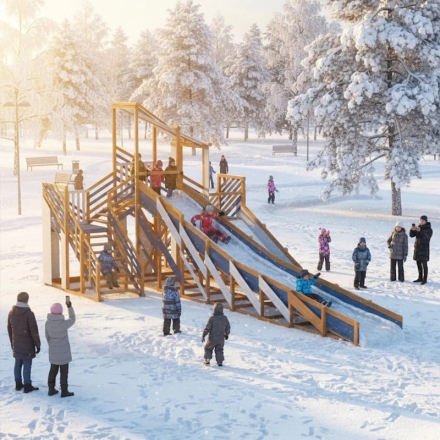 Зимняя деревянная горка "IgraGrad Snow Fox 12 м" с двумя скатами мод.624, фото 5