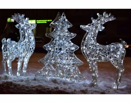 Световая композиция объёмная Олени и ёлка, фото 1