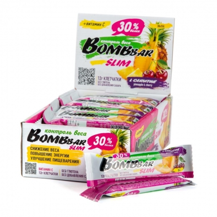 Протеиновый батончик Bombbar Slim 35гр., ананас-вишня, шт., фото 1