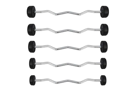 Комплект изогнутых фиксированных обрезиненных штанг 5 шт от 10 до 20кг, фото 3