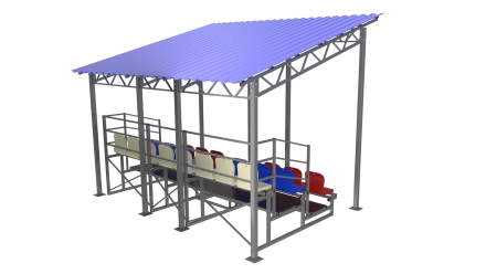 Трибуна сборно-разборная ОЛИМП СИТИ 3-х рядная на 20 мест (с навесом из профлиста), фото 2