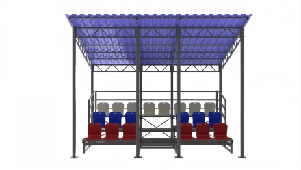 Трибуна сборно-разборная ОЛИМП СИТИ 3-х рядная на 20 мест (с навесом из профлиста), фото 3