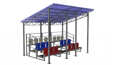 Трибуна сборно-разборная ОЛИМП СИТИ 3-х рядная на 20 мест (с навесом из профлиста), фото 1