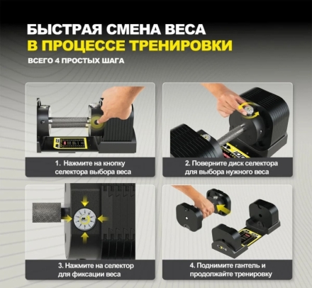 Гантели регулируемые MX Select MX100 EVO, эргономичная прорезиненная рукоять, вес 5.9-45.4 кг, пара , фото 3