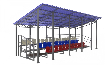 Трибуна сборно-разборная ОЛИМП СИТИ 3-х рядная на 40 мест (с навесом из профлиста), фото 1