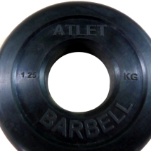 Диск Barbell Atlet, обрезиненный черный d-51mm  1,25кг