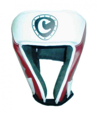 Шлем боксерский CLIFF открытый с верхом (кожа) т/красно-белый р.М, фото 1