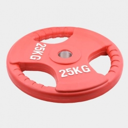 Олимпийский диск евро-классик с тройным хватом 25 кг. (обрезиненный, красный, d51мм.)