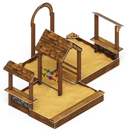 Песочный дворик двойной большой с навесом Домик (Коричневый) - ИО 6.01.03-02 , фото 1