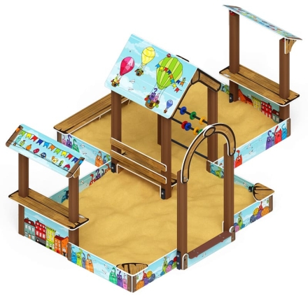 Песочный дворик двойной большой с навесом Домик (Коты) - ИО 6.01.03-03, фото 3