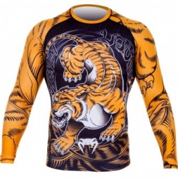 Рашгард Venum Tiger Rash Guard - Long Sleeves - Black/Orange, фото 1