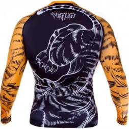 Рашгард Venum Tiger Rash Guard - Long Sleeves - Black/Orange, фото 2