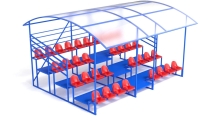 Трибуна разборная, 4-х рядная с навесом и ограждением на 34 места Трибуна разборная, 4-х рядная с навесом и ограждением на 34 места