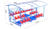 Трибуна разборная, 3-х рядная с навесом и ограждением на 26 мест Трибуна разборная, 3-х рядная с навесом и ограждением на 26 мест