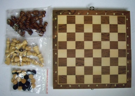 Набор 3 в 1 (шашки, шахматы, нарды) 7701 магнит-дерево, 24см, фото 1