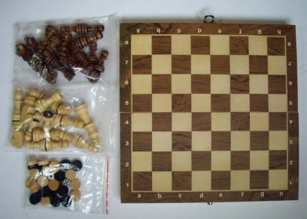 Набор 3 в 1 (шашки, шахматы, нарды) 7703 магнит-дерево, 34см, фото 1