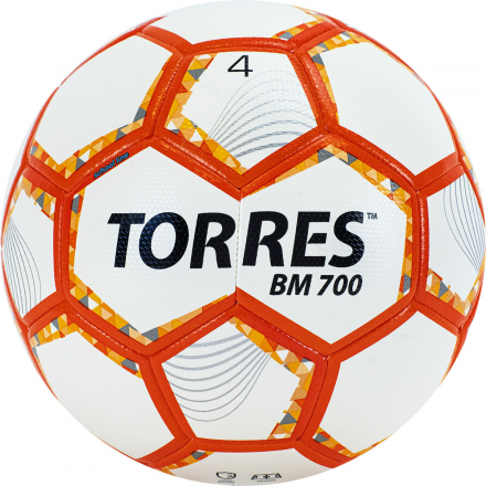 Мяч футб. &quot;TORRES BM 700&quot; арт.F320654, р.4, 32 панели. PU, гибрид. сшив, беж-оранж-сер, фото 1