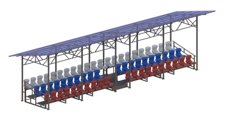 Трибуна сборно-разборная 3-х рядная на 62 места (с навесом из поликарбоната) СТ-304, фото 1
