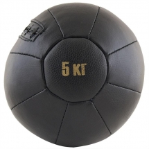 Медбол FS№5000, 5 кг, нат. кожа, наполнитель резиновая крошка, диам. 25 см, машинная сшивка, черный