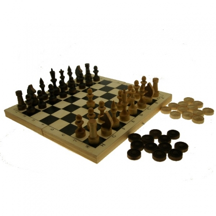 Набор игр 2 в 1 Шашки-Шахматы Малый 295х145мм дерево, фото 1