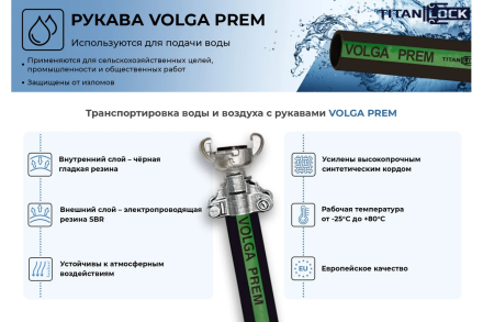 Рукав для воды напорный VOLGA-PREM 63 мм, 30 м TITAN LOCK TL063VG-PR_30, фото 2