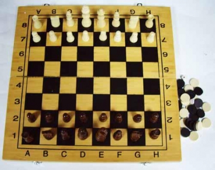 Набор 3 в 1(шахматы,шашки,нарды) шпон В3015, фото 1