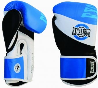 Перчатки боксерские Excalibur 8003/03 White/Black/Blue Буйволиная кожа, фото 1