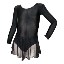 Купальник гимнастический с длинным рукавом, юбка сетка, полиамид черный 182п/а (36-42) Купальник гимнастический с длинным рукавом, юбка сетка, полиамид черный 182п/а (36-42)