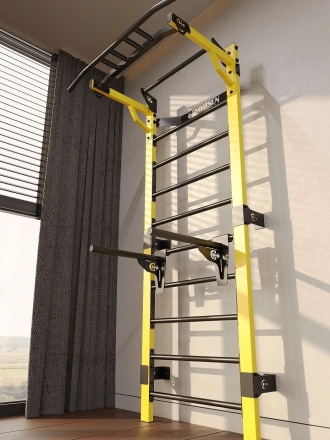 Профессиональная шведская стенка с брусьями и турником Domsen Fitness Ds46 YELLOW, фото 2