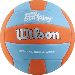Мяч вол. &quot;Wilson Super Soft Play&quot; арт. WTH90119XB, р.5, 18 пан, синт.кожа TPE, маш.сш, оранж-бирюз.